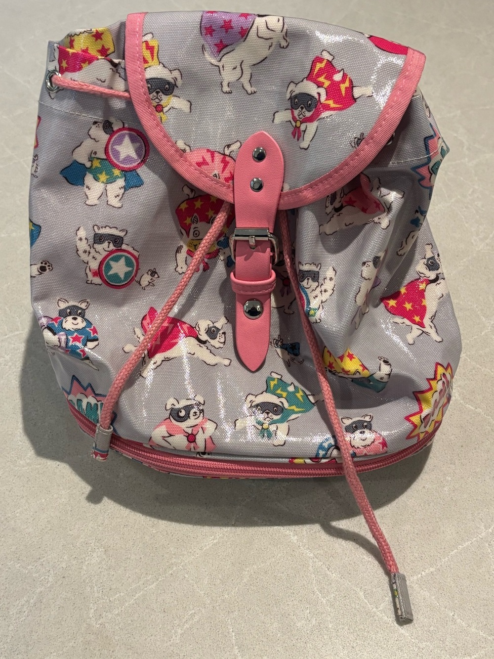 Cath Kidston Super Dogs Mini Drawstring Backpack Oilcloth Rucksack Grey